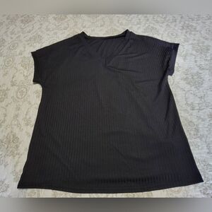 SHEIN Black Ribbed V-Neck Short Sleeve Top Size Large